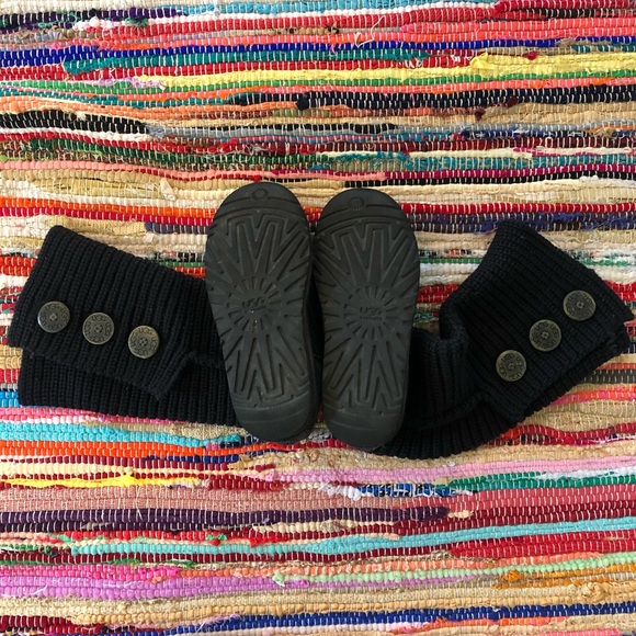 UGG Knit Long Boots Woven Big Button Black Size 5 - Picture 5 of 6